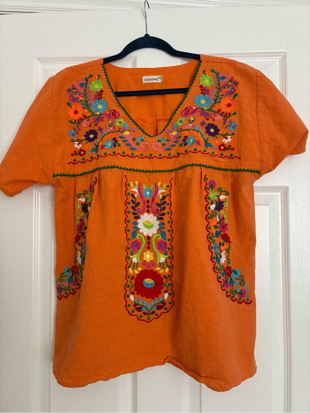 Yzydorwj Embroidered V-Neck Tunic Top in Orange